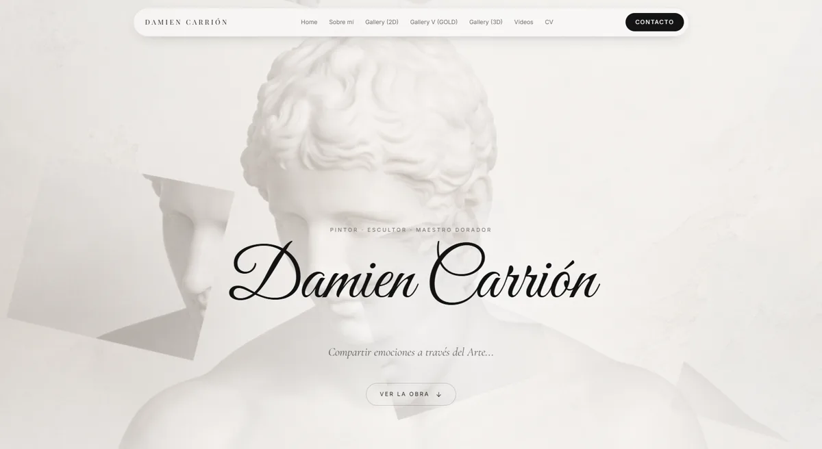 Portafolio web del artista Damién Carrión: diseño web, SEO local y automatización de reseñas